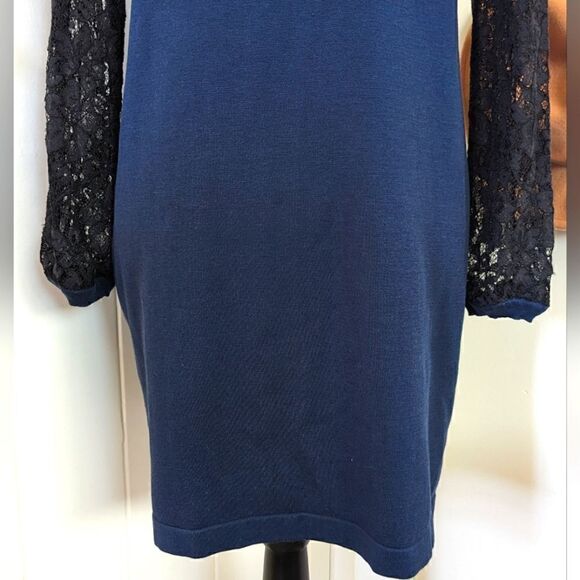 Diane Von Furstenberg Kivel Lace Silk Dress in Marine Blue Black, sz M EUC - Picture 5 of 14